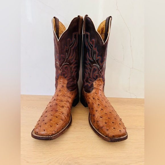 $790 Boulet Men’s 1503 Ranger Ostrich Full Quill Square Toe Western Boots 10.5E - Picture 1 of 12